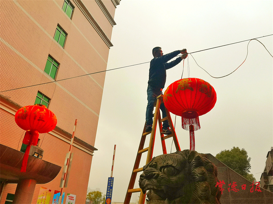 1月25日，市城區(qū)的單位掛燈籠。蔣世元攝.jpg